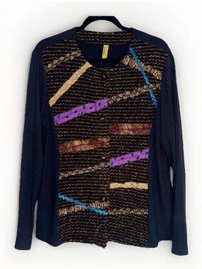Vintage STALEY GRETZINGER Art To Wear Artsy Knit Multi Ribbon Ribbed Cardigan M